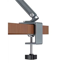 Adjustable aluminum arm for tablets or cellphones. It is highly adjustable and can rotate 360 degrees. It works with tIt adapts to any tabletop with its clamp-on system.